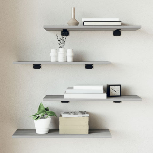vidaXL Wall Shelves 4 pcs Grey Sonoma 60x20x1,5 cm Engineered Wood