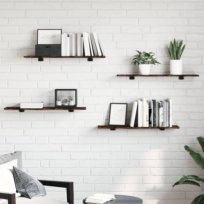 vidaXL Wall Shelves 4 pcs Smoked Oak 80x20x1,5 cm Engineered Wood