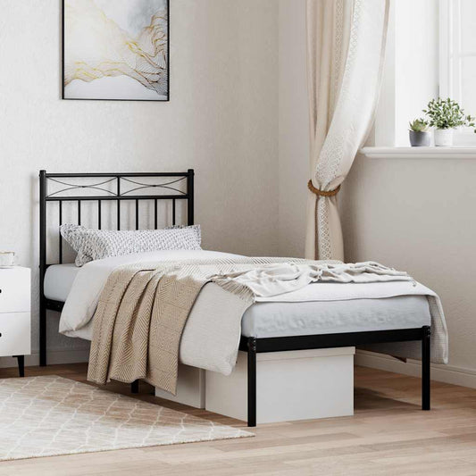 vidaXL Metal Bed Frame without Mattress with Headboard Black 75x190cm