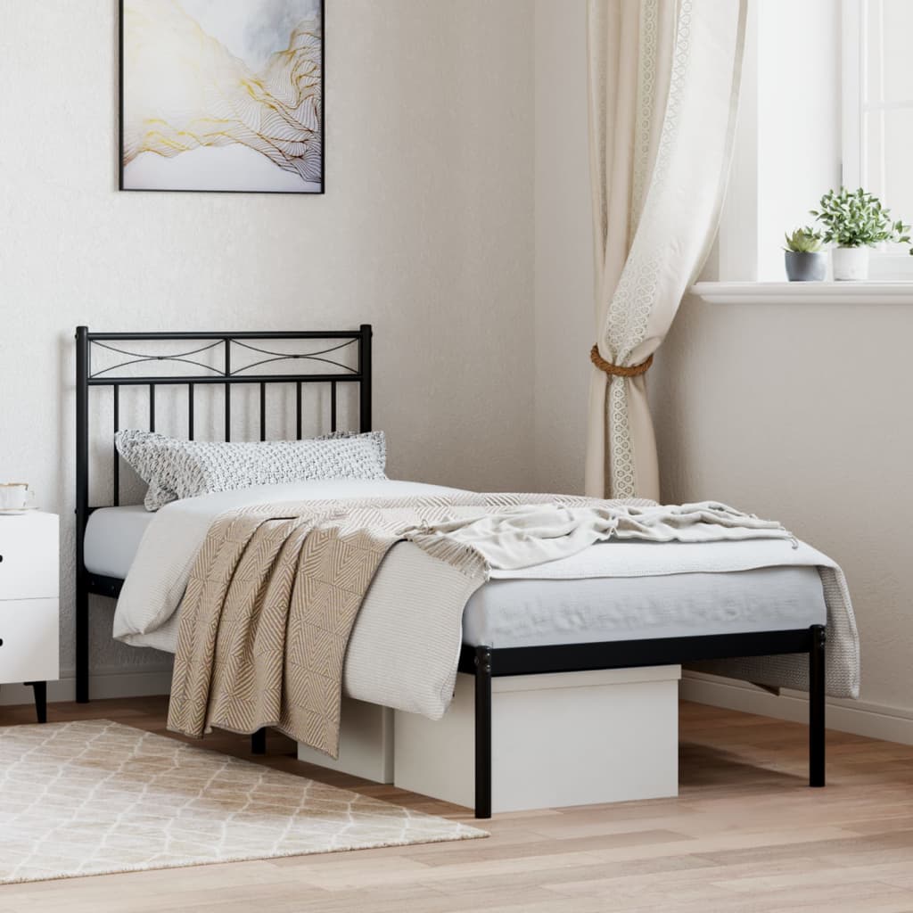 vidaXL Metal Bed Frame without Mattress with Headboard Black 80x200cm