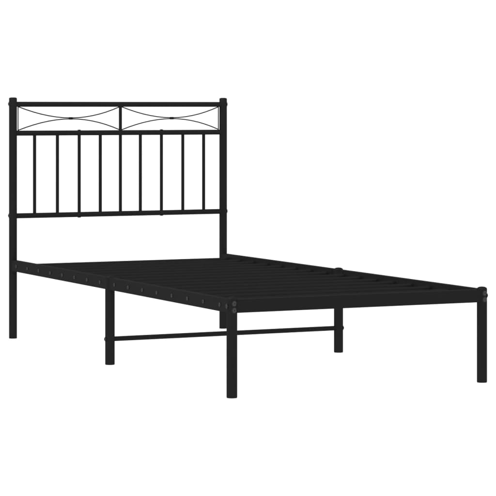 vidaXL Metal Bed Frame without Mattress with Headboard Black 90x190cm