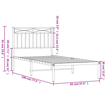 vidaXL Metal Bed Frame without Mattress with Headboard Black 90x190cm