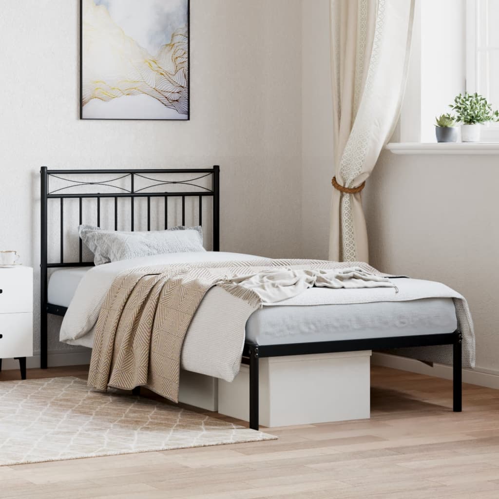 vidaXL Metal Bed Frame without Mattress with Headboard Black 90x190cm