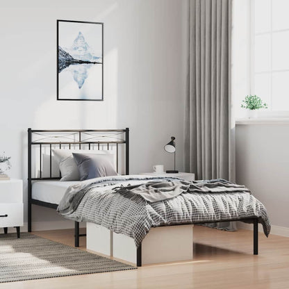 vidaXL Metal Bed Frame without Mattress with Headboard Black 100x200cm