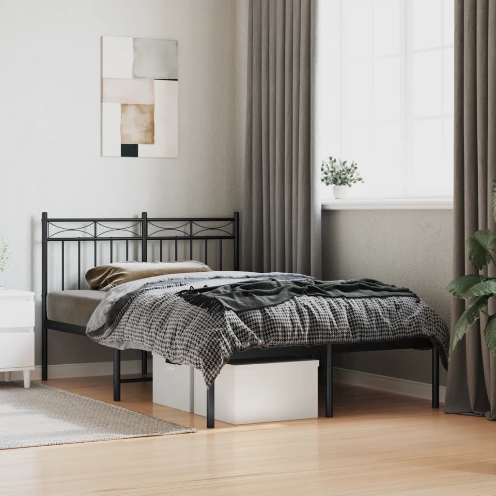 vidaXL Metal Bed Frame without Mattress with Headboard Black 120x200cm