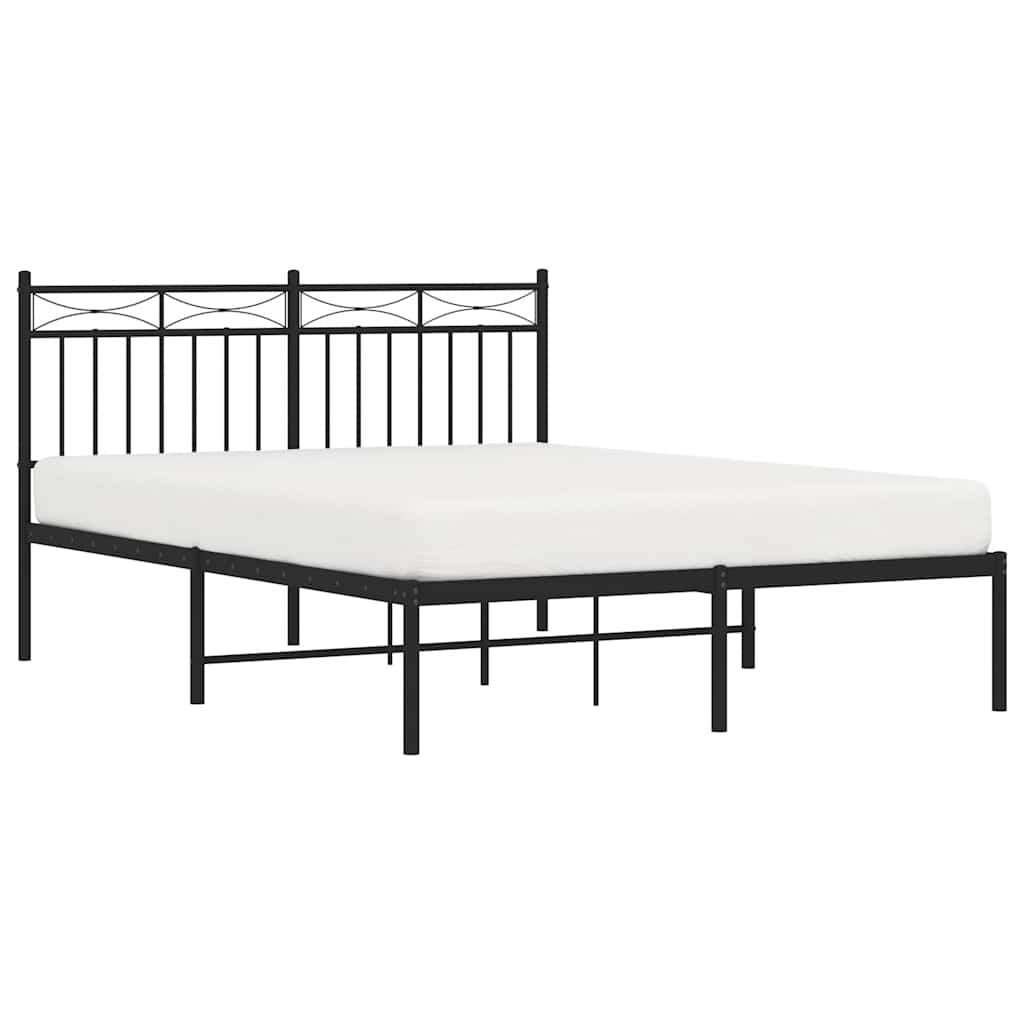 vidaXL Metal Bed Frame without Mattress with Headboard Black 135x190cm