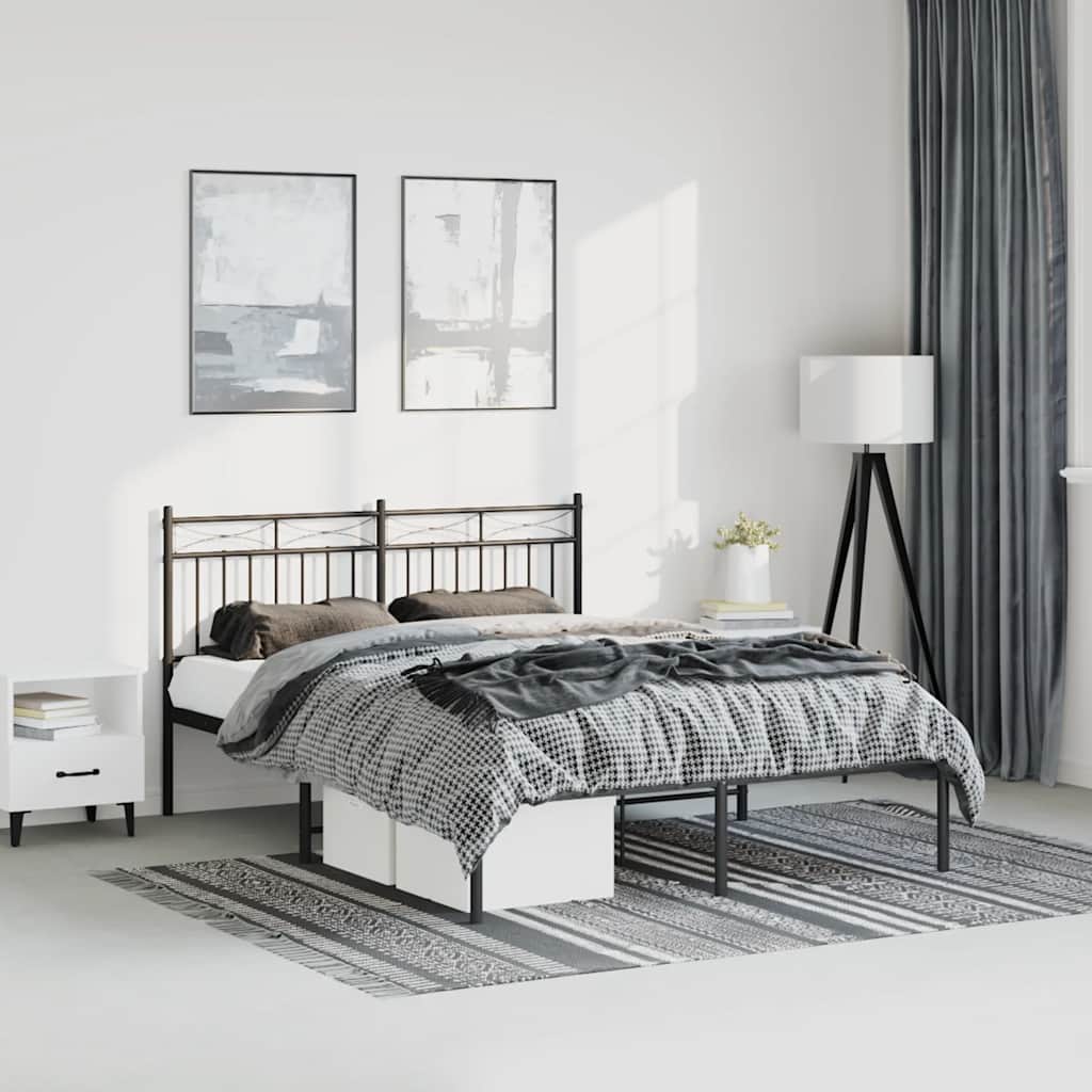 vidaXL Metal Bed Frame without Mattress with Headboard Black 135x190cm
