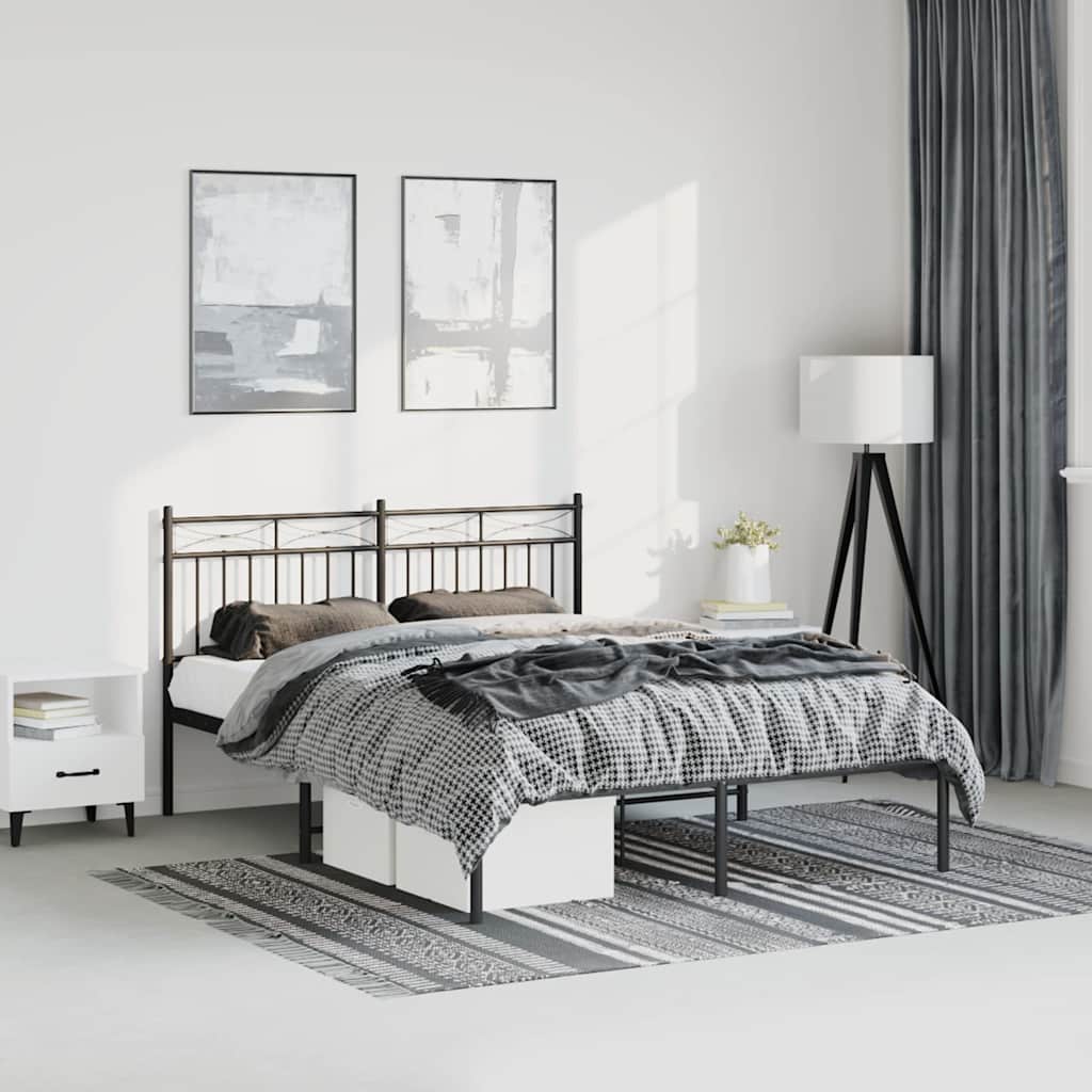 vidaXL Metal Bed Frame without Mattress with Headboard Black 150x200cm