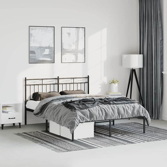 vidaXL Metal Bed Frame without Mattress with Headboard Black 150x200cm