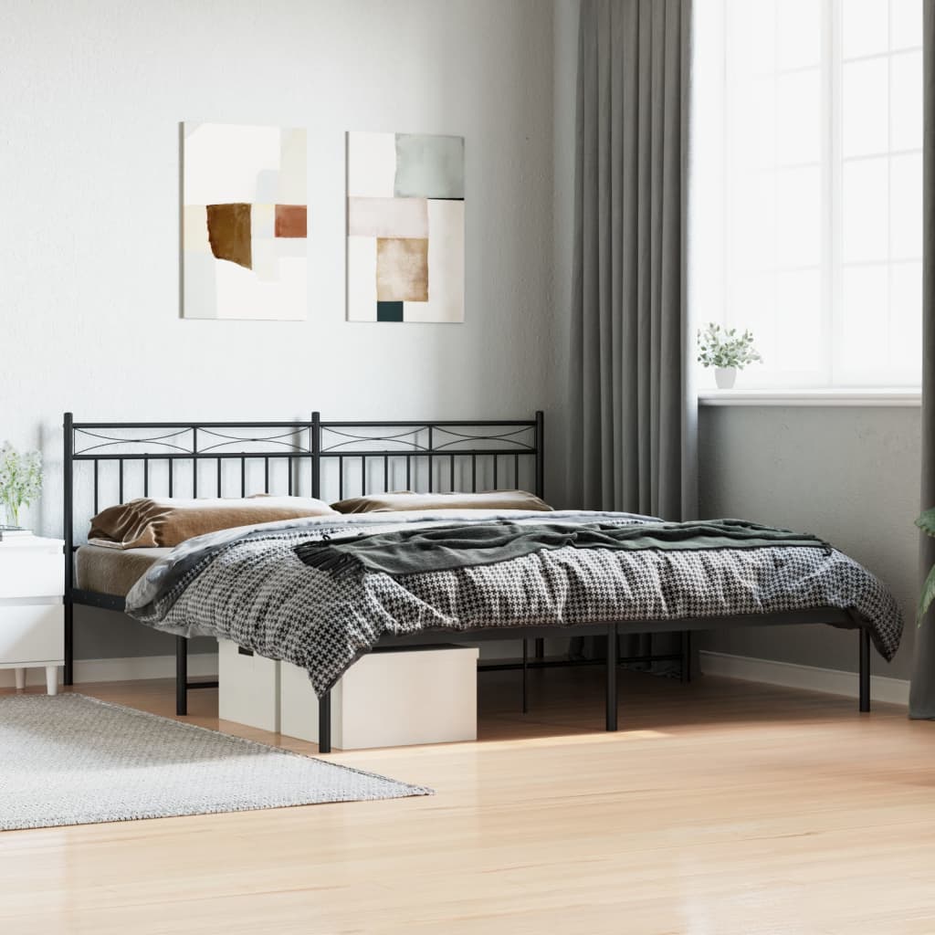 vidaXL Metal Bed Frame without Mattress with Headboard Black 180x200cm