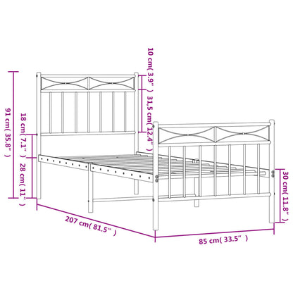 vidaXL Metal Bed Frame without Mattress with Footboard Black 80x200cm