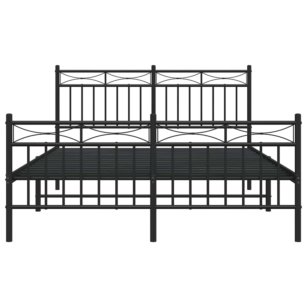 vidaXL Metal Bed Frame without Mattress with Footboard Black 135x190cm