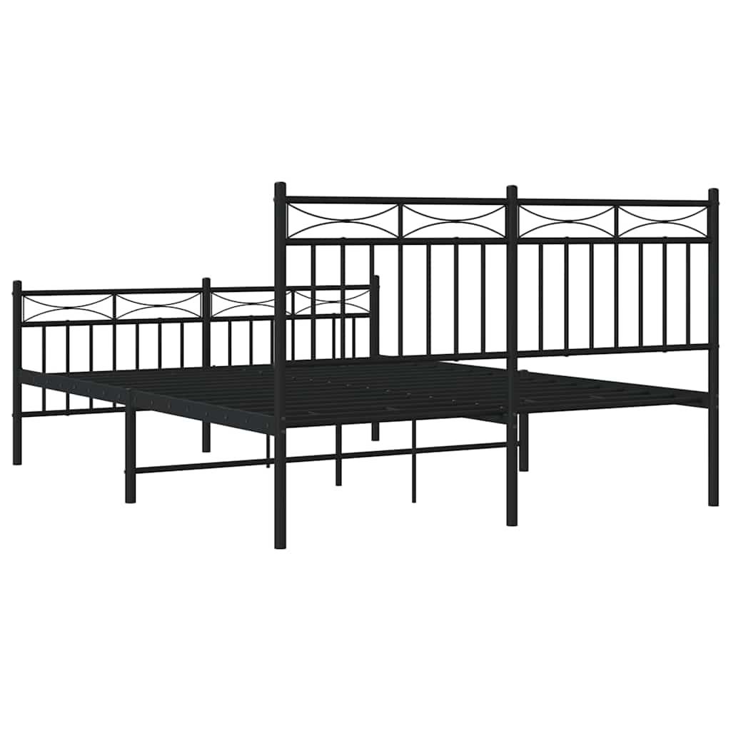 vidaXL Metal Bed Frame without Mattress with Footboard Black 135x190cm