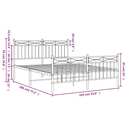 vidaXL Metal Bed Frame without Mattress with Footboard Black 135x190cm