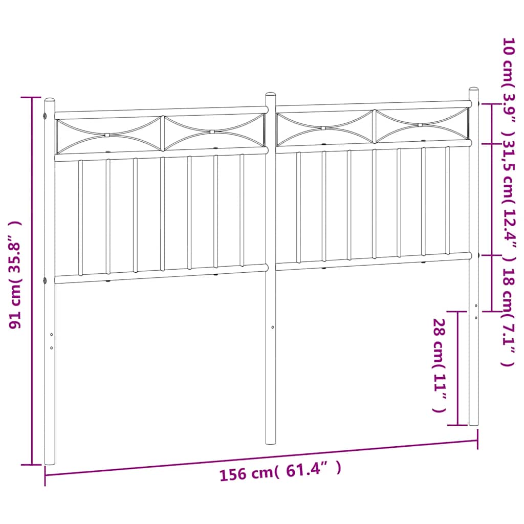 vidaXL Metal Replace Headboard Black 150 cm