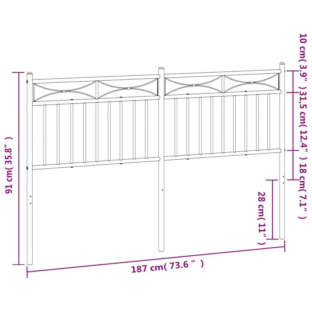 vidaXL Metal Replace Headboard Black 180 cm
