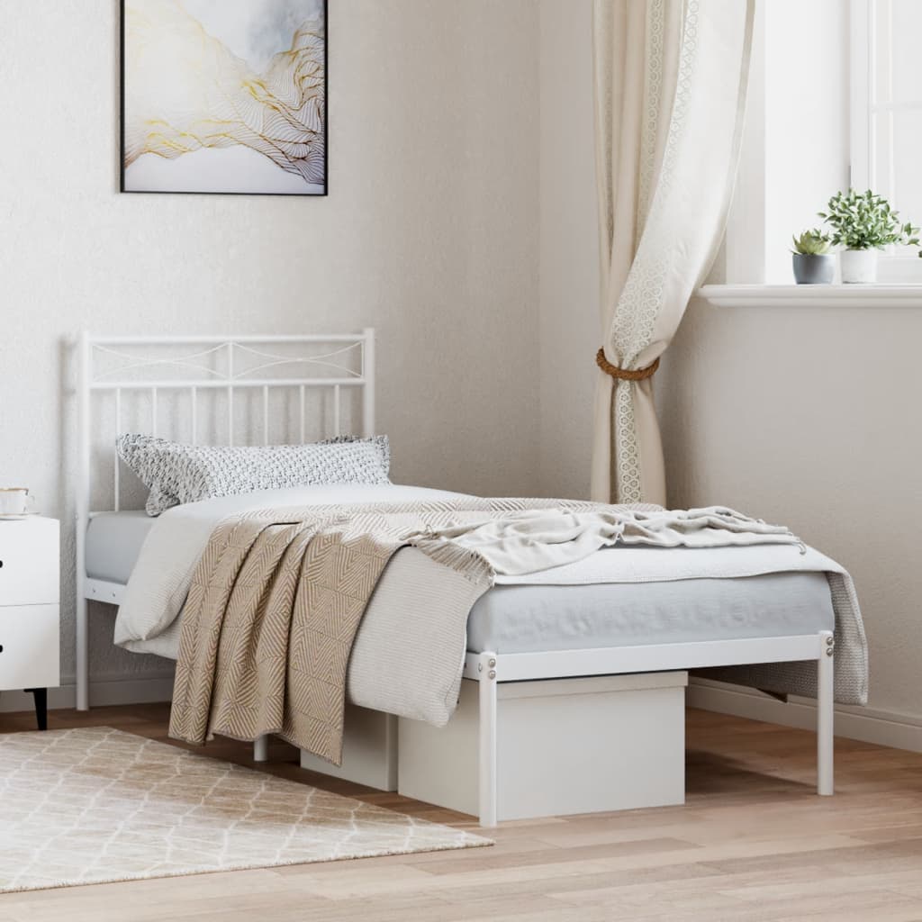 vidaXL Metal Bed Frame without Mattress with Headboard White 80x200cm