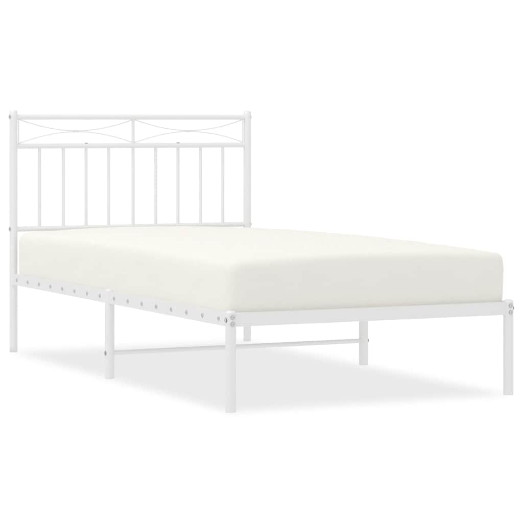 vidaXL Metal Bed Frame without Mattress with Headboard White 100x190cm