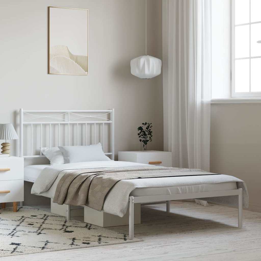 vidaXL Metal Bed Frame without Mattress with Headboard White 100x190cm