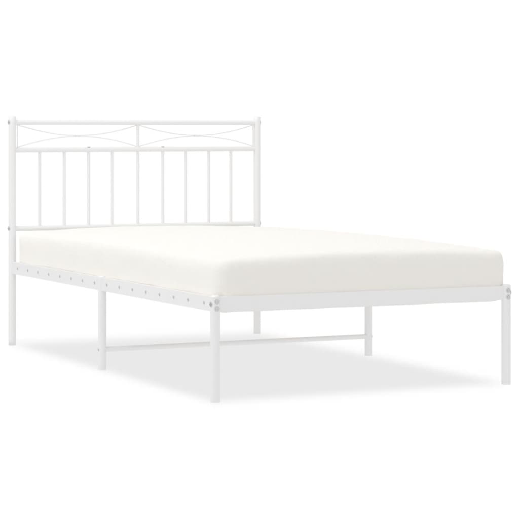 vidaXL Metal Bed Frame without Mattress with Headboard White 107x203cm