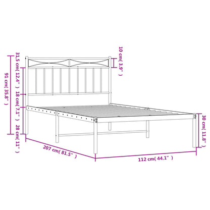 vidaXL Metal Bed Frame without Mattress with Headboard White 107x203cm