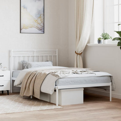 vidaXL Metal Bed Frame without Mattress with Headboard White 107x203cm