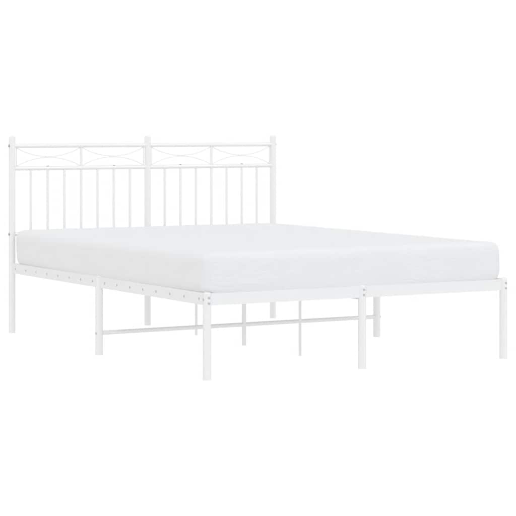 vidaXL Metal Bed Frame without Mattress with Headboard White 135x190cm