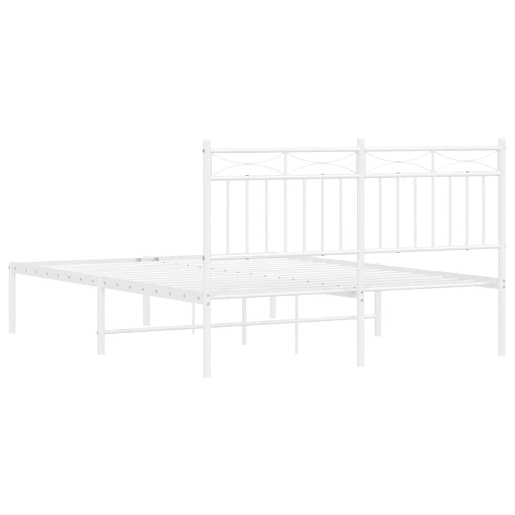 vidaXL Metal Bed Frame without Mattress with Headboard White 135x190cm