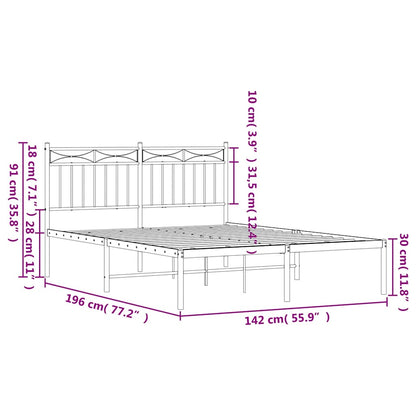 vidaXL Metal Bed Frame without Mattress with Headboard White 135x190cm