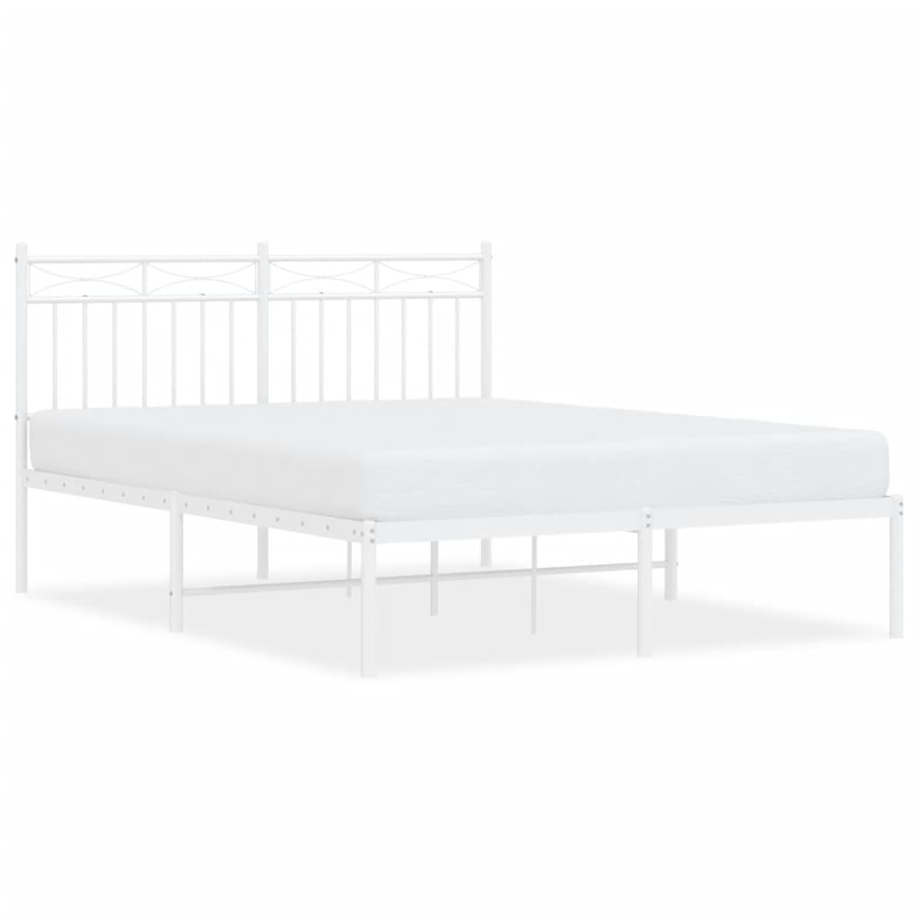 vidaXL Metal Bed Frame without Mattress with Headboard White 140x200cm