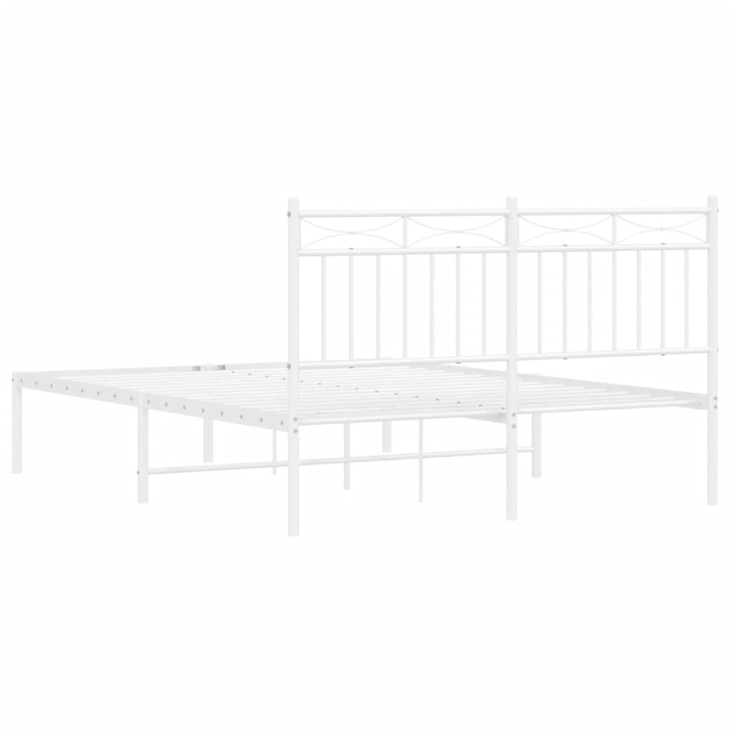 vidaXL Metal Bed Frame without Mattress with Headboard White 140x200cm