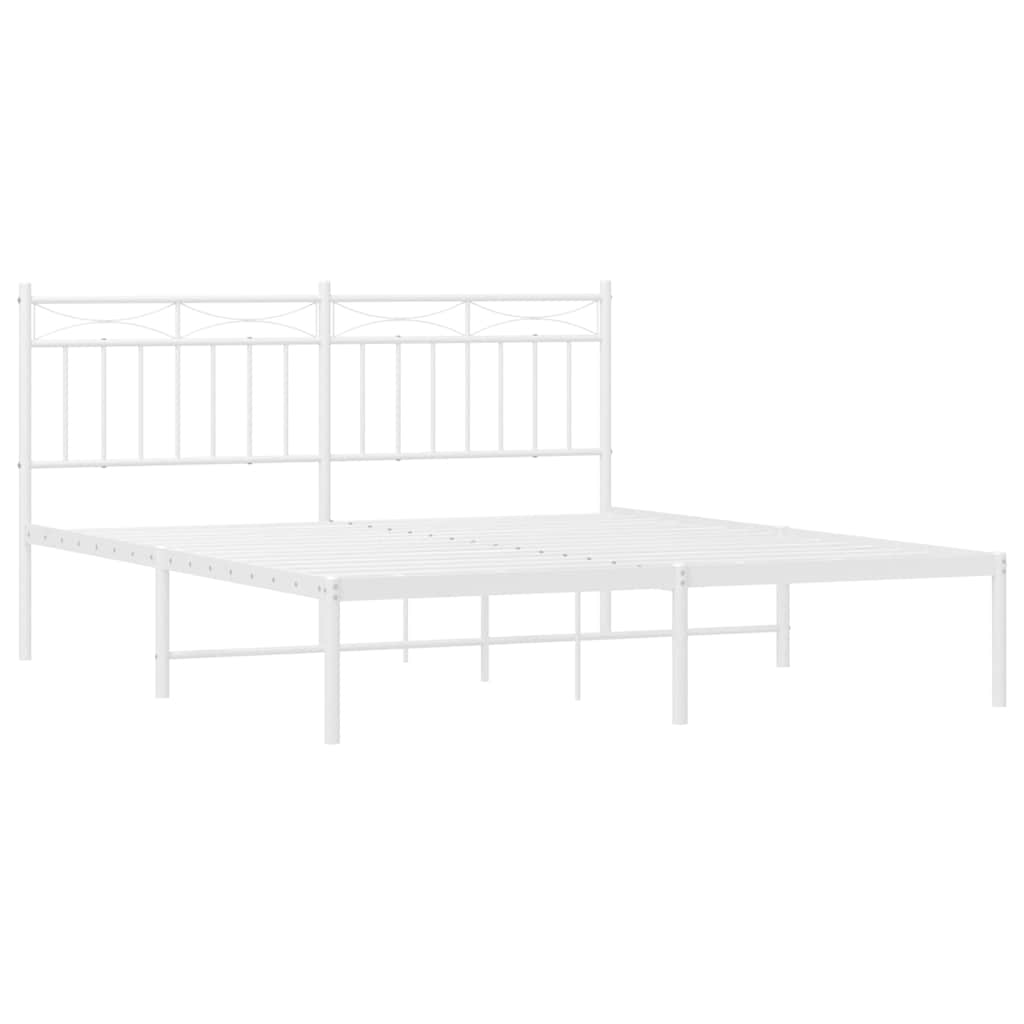 vidaXL Metal Bed Frame without Mattress with Headboard White 150x200cm