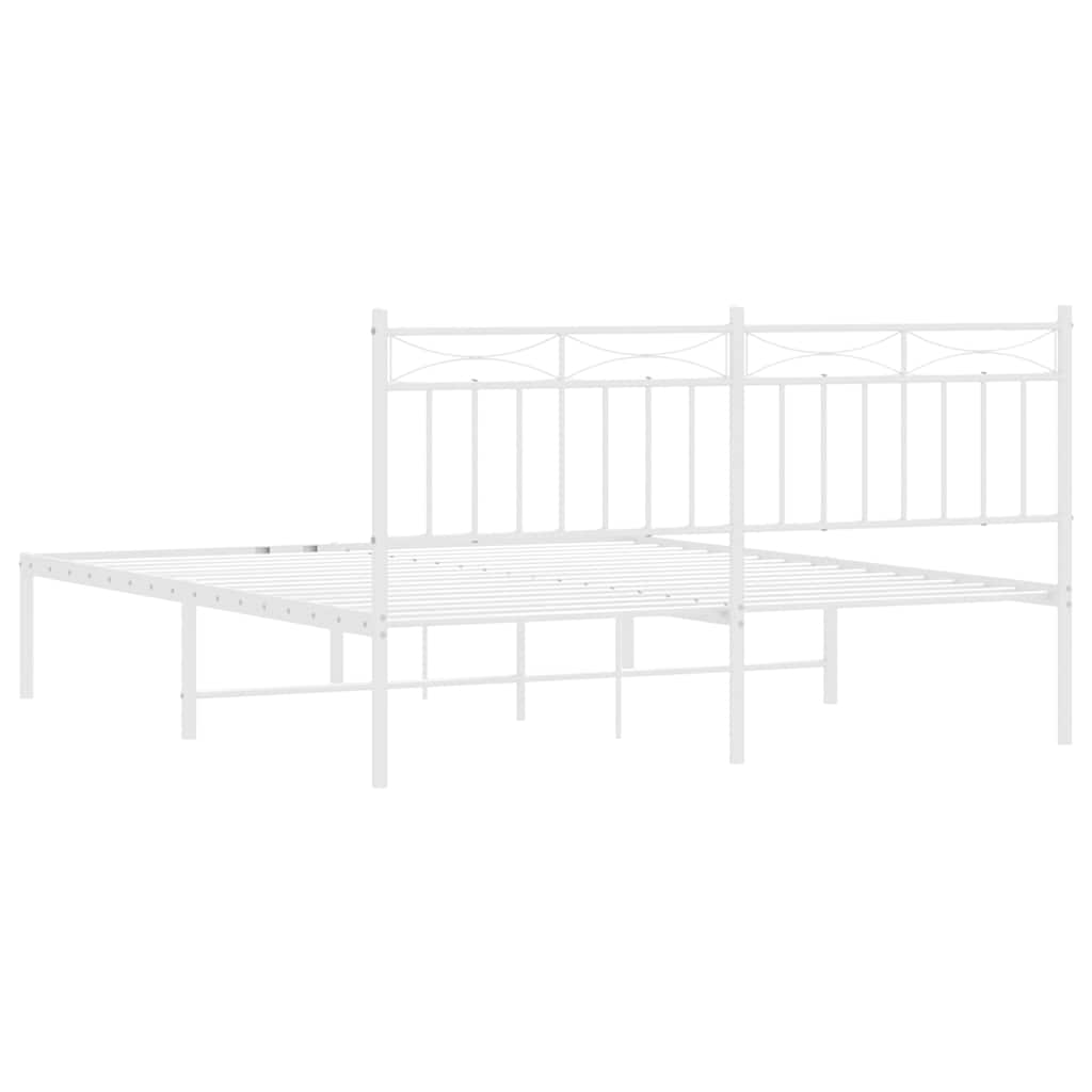 vidaXL Metal Bed Frame without Mattress with Headboard White 150x200cm