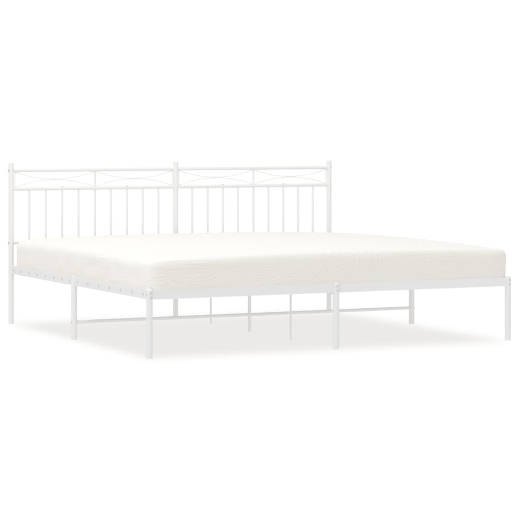 vidaXL Metal Bed Frame without Mattress with Headboard White 200x200cm