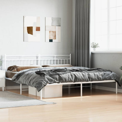 vidaXL Metal Bed Frame without Mattress with Headboard White 200x200cm