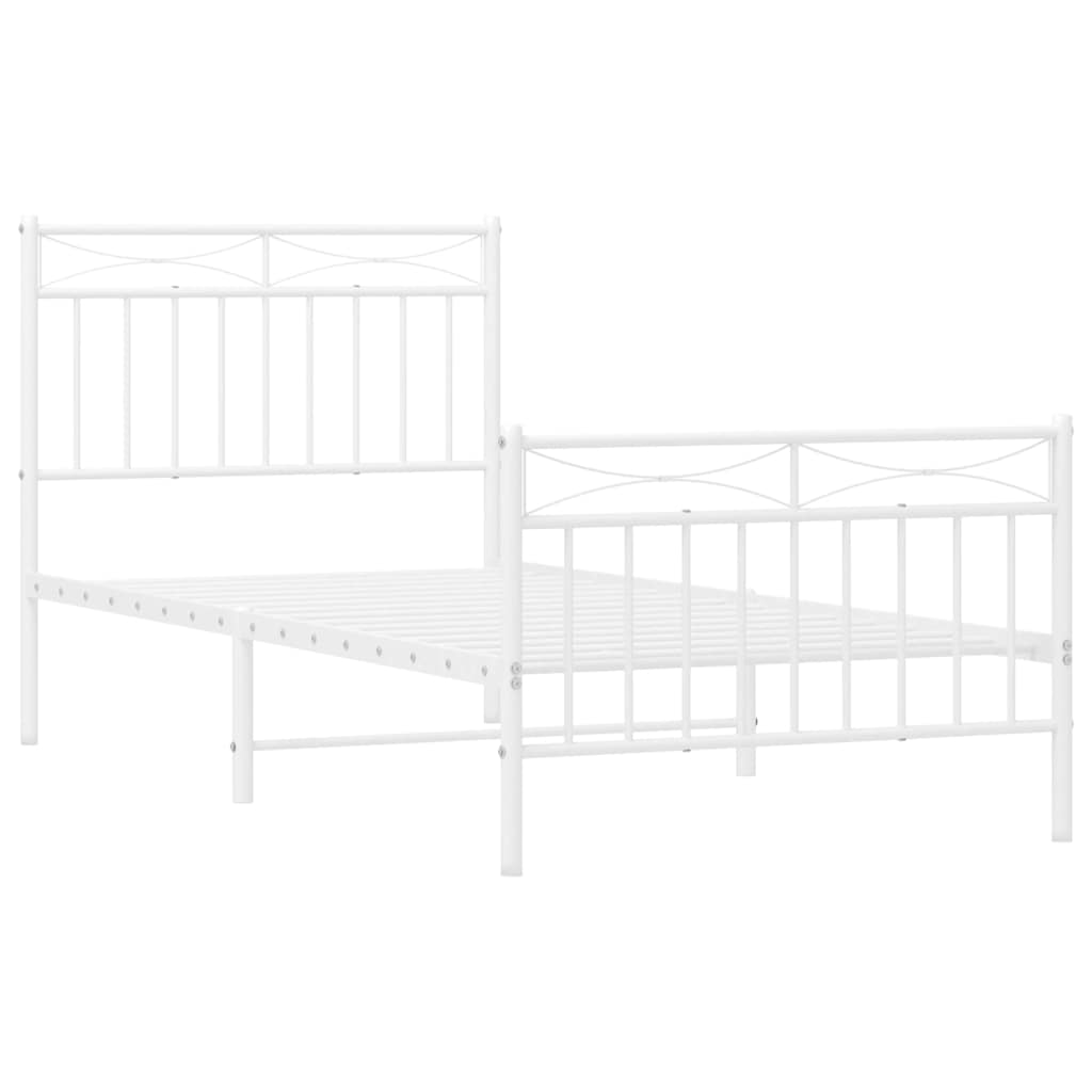 vidaXL Metal Bed Frame without Mattress with Footboard White 90x190cm