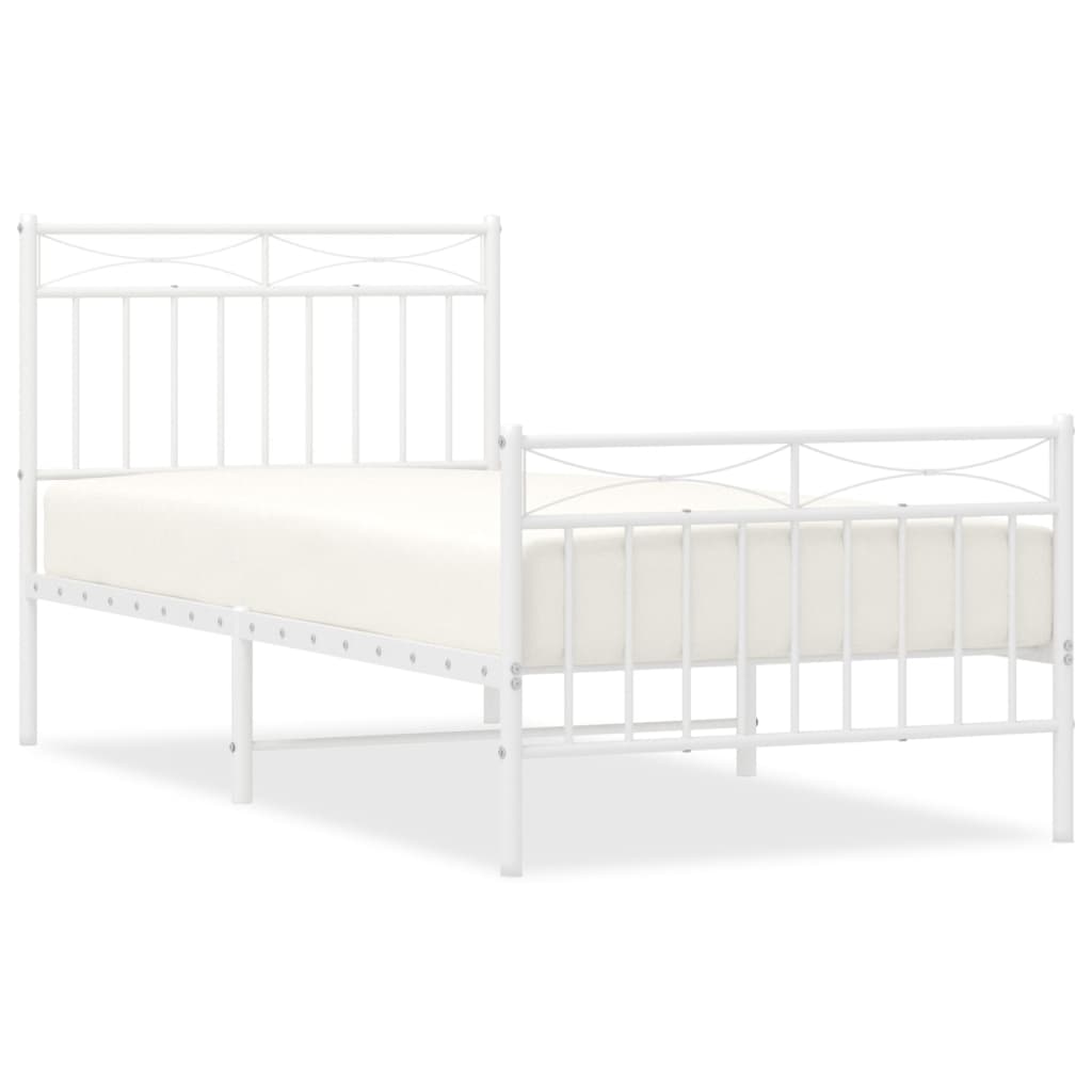 vidaXL Metal Bed Frame without Mattress with Footboard White 90x200cm