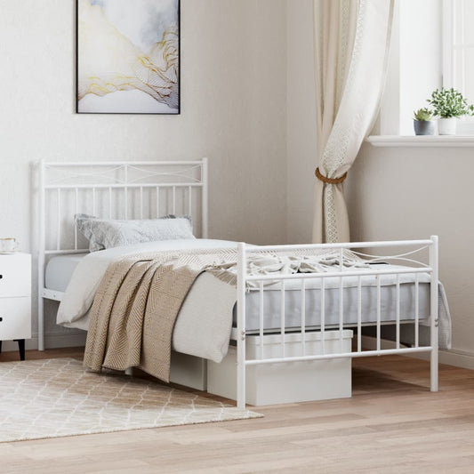 vidaXL Metal Bed Frame without Mattress with Footboard White 90x200cm