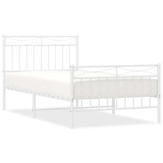 vidaXL Metal Bed Frame without Mattress with Footboard White 100x190cm