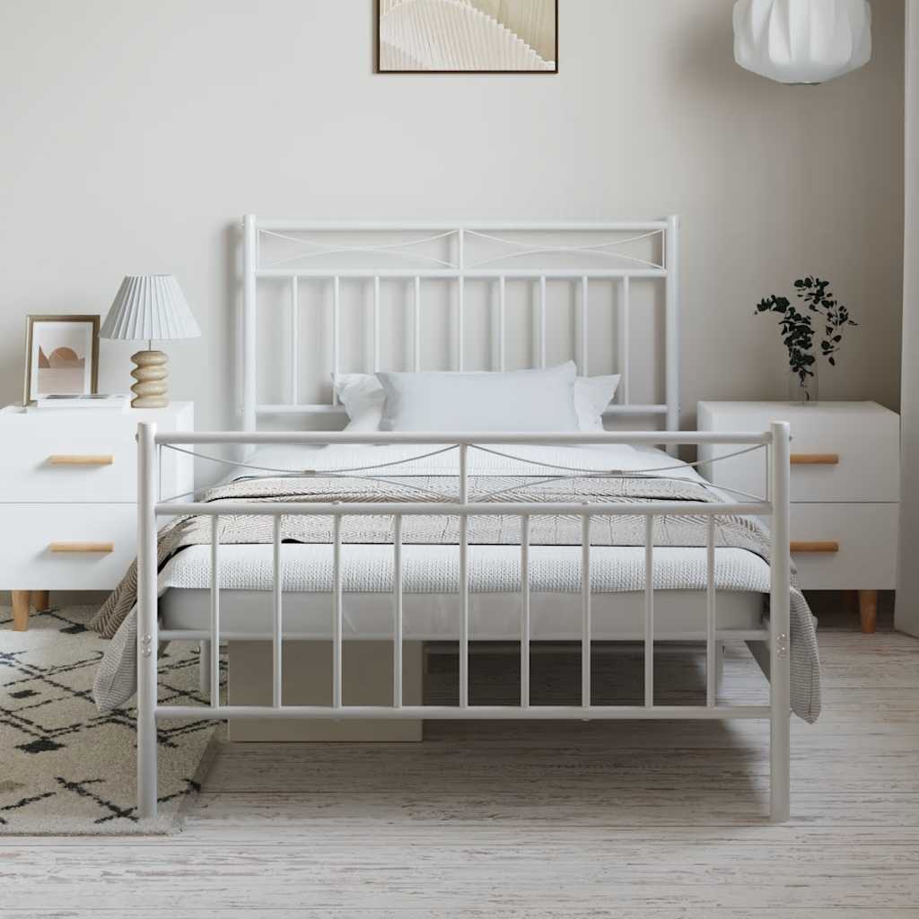 vidaXL Metal Bed Frame without Mattress with Footboard White 100x190cm