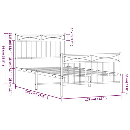 vidaXL Metal Bed Frame without Mattress with Footboard White 100x190cm