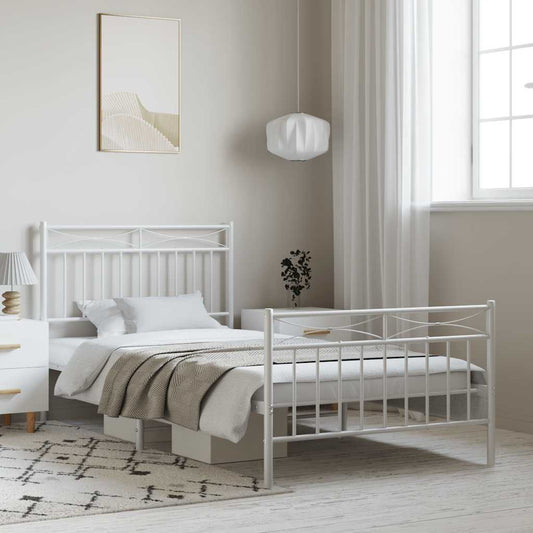 vidaXL Metal Bed Frame without Mattress with Footboard White 100x190cm