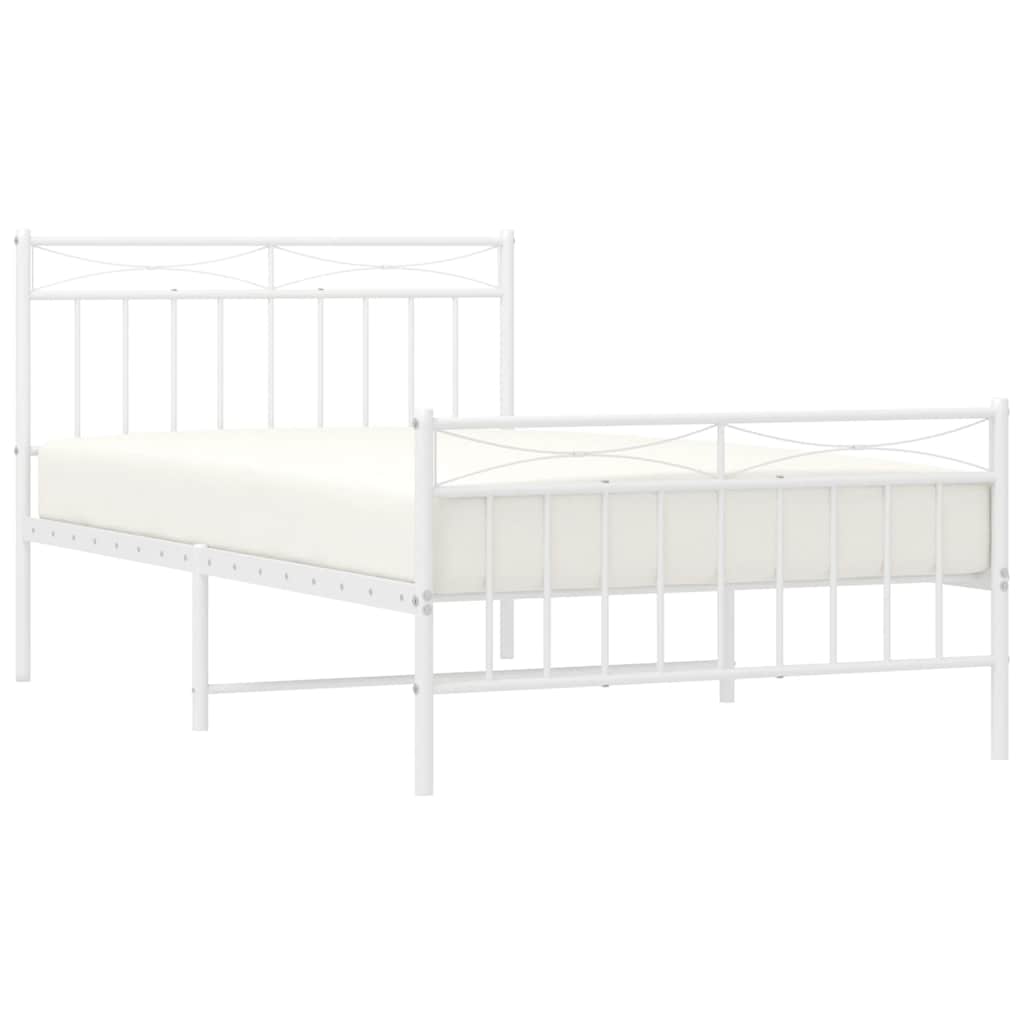 vidaXL Metal Bed Frame without Mattress with Footboard White 100x200cm
