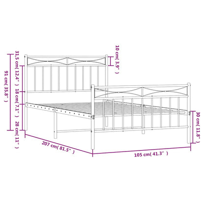 vidaXL Metal Bed Frame without Mattress with Footboard White 100x200cm