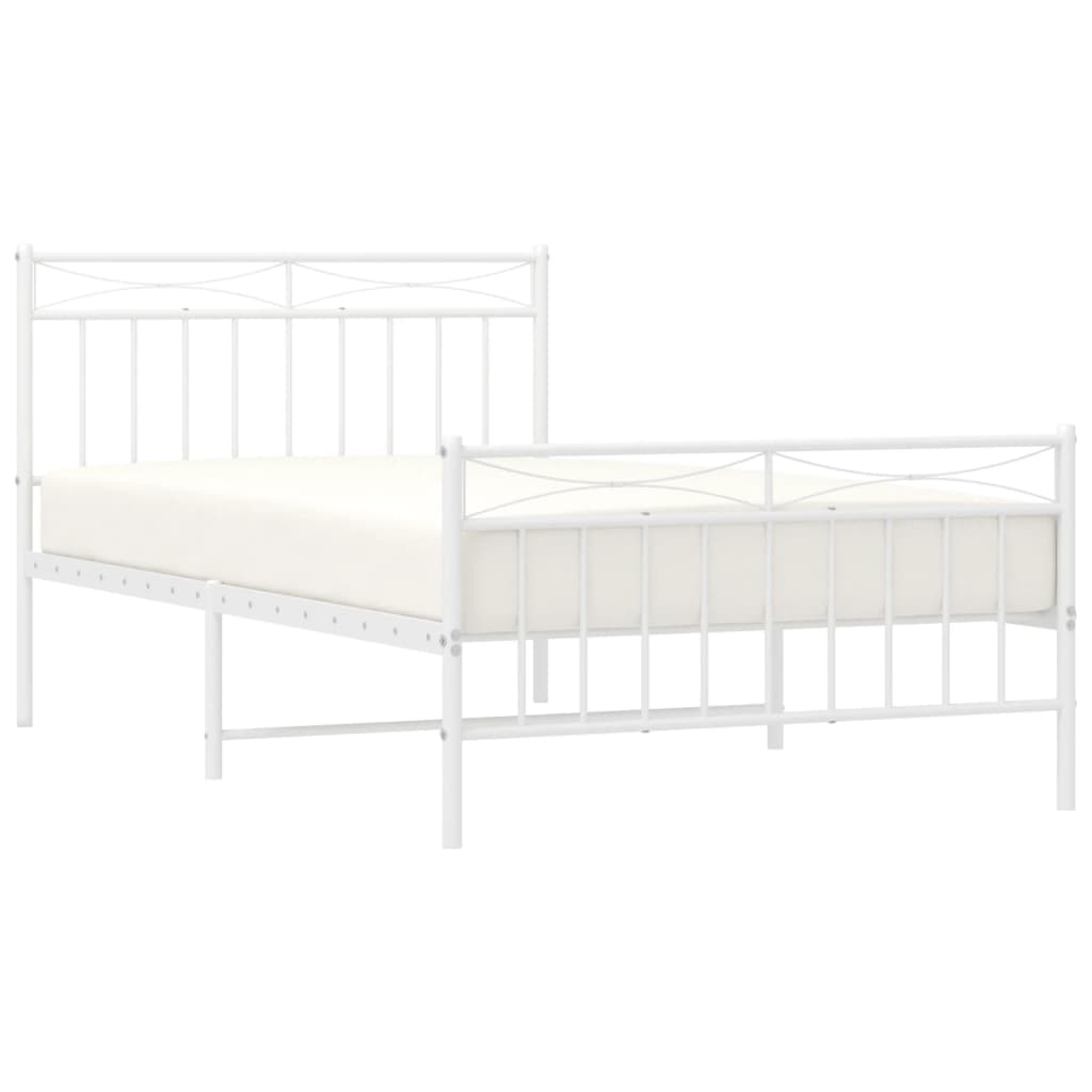 vidaXL Metal Bed Frame without Mattress with Footboard White 107x203cm