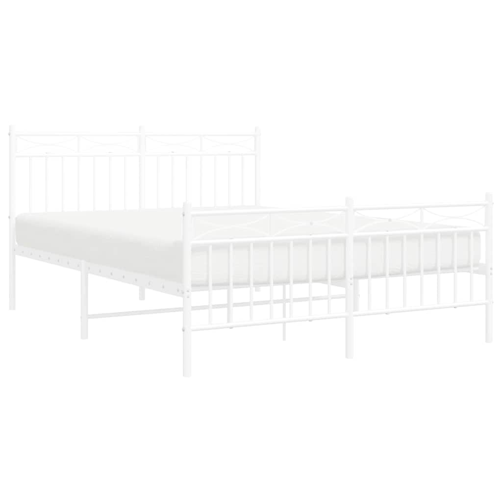 vidaXL Metal Bed Frame without Mattress with Footboard White 135x190cm