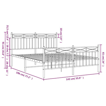 vidaXL Metal Bed Frame without Mattress with Footboard White 135x190cm