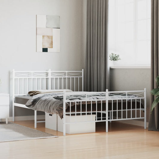 vidaXL Metal Bed Frame without Mattress with Footboard White 140x200cm