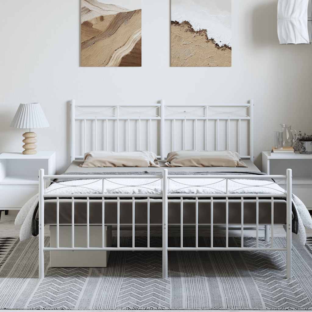 vidaXL Metal Bed Frame without Mattress with Footboard White 150x200cm