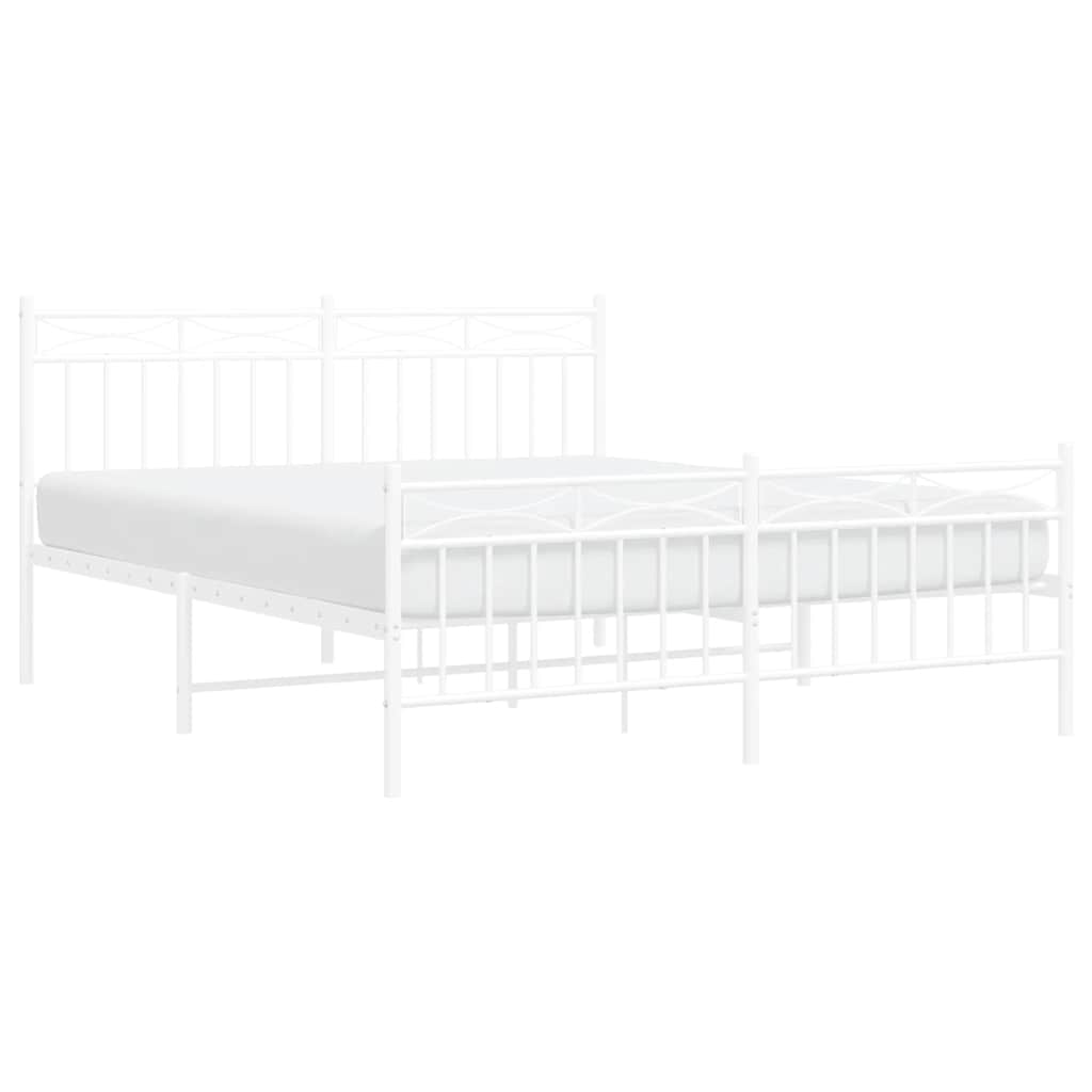 vidaXL Metal Bed Frame without Mattress with Footboard White 150x200cm